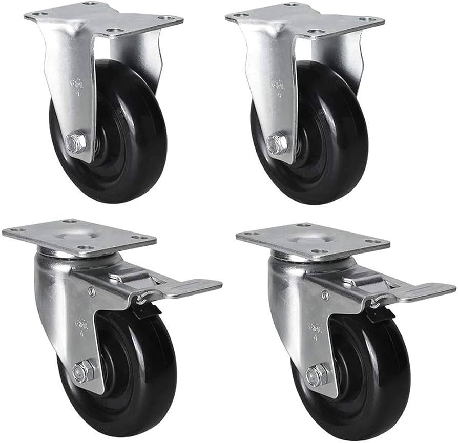 キャスター 重荷重用キャスター 4個入 PU固定キャスター 自在キャスター ブレーキ付 φ75/100/125mm 500kg ダブルベアリング  ミュート 棚・作業台用
